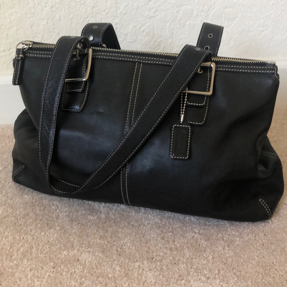 Coach Leather Shoulder Bag Tote Black Gem